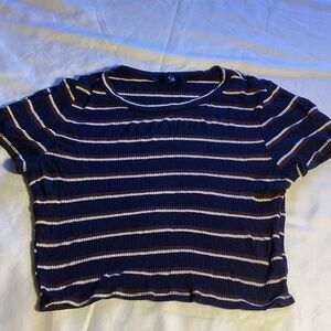 Navy Striped Short Sleeve Women's Crop Tee